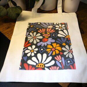 Fun Retro Flowers Canvas Tote Bag, Handmade, groceries, books, 70s
